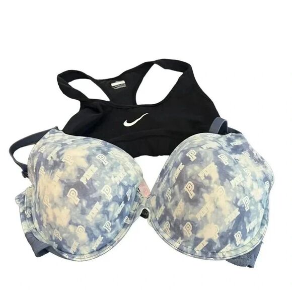 PINK & NIKE‎ 2 PIECE BUNDLE WOMEN BRAS SIZE 36DD - Picture 1 of 7